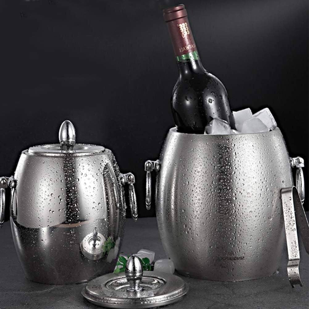 Cubo de hielo de acero inoxidable con aislamiento de doble pared, enfriador de vino de acero inoxidable con aislamiento, cubo de hielo con tapa, pinzas para hielo, filtro, cubo de vino portátil p
