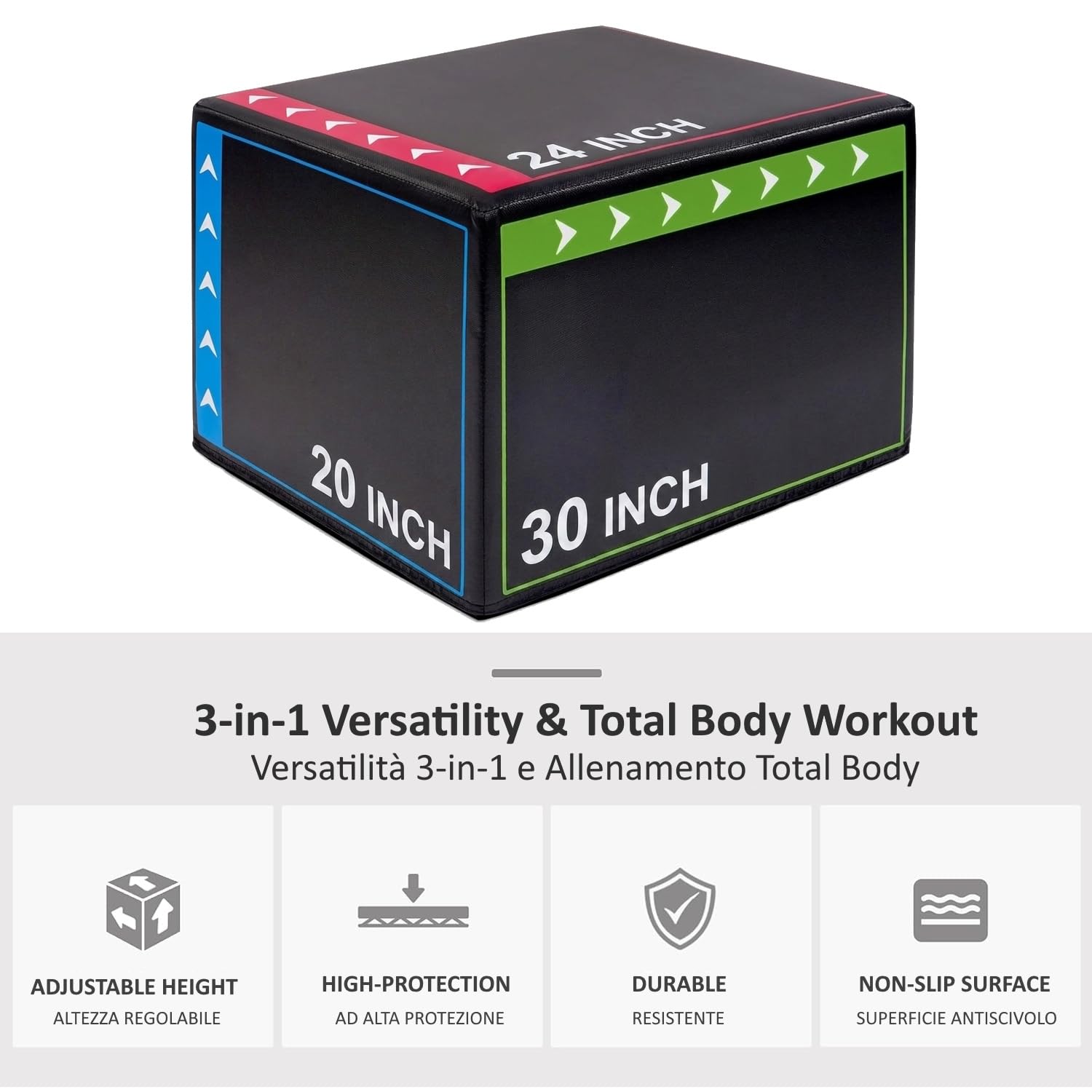 Plyo Weiche Box 3 in 1, Pliometrische Box für Crossfit, funktionelles Training, MMA HIIT Sprungwürfel aus EPE-Schaumstoff, rutschfest, 76 x 61 x 51 cm, Plattform für Zuhause und Fitnessstudio