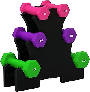 SPORTNOW Hex Dumbbells Set with Dumbbell Rack, Hand Weights for Home Gym Strength Training, 2 x 1kg, 2 x 2kg, 2 x 3kg