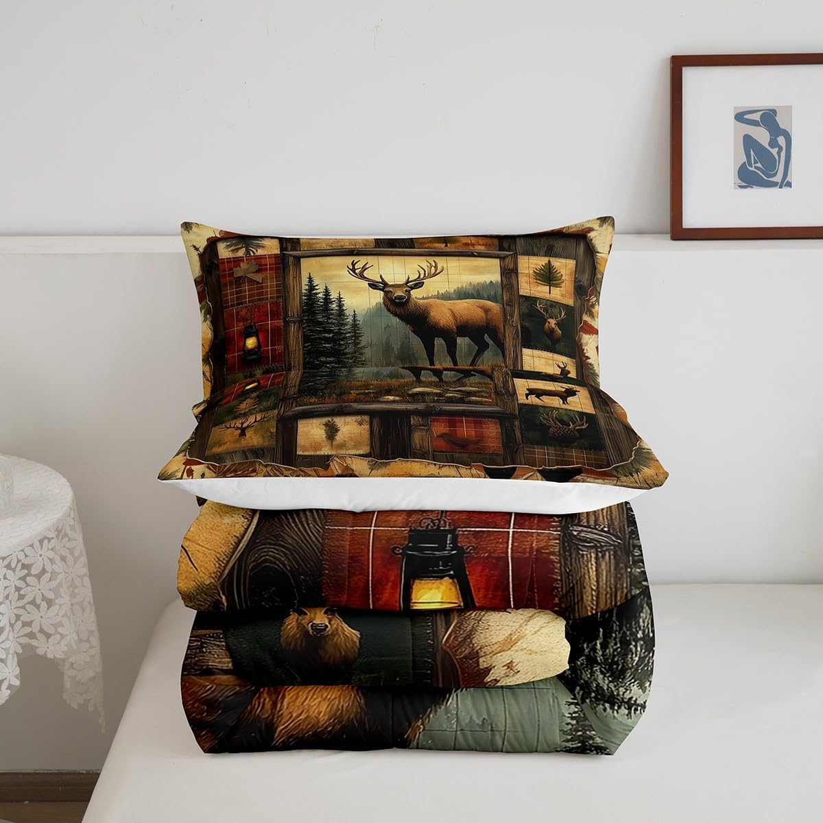 Feelyou Deer Comforter Set Full Size Wild Animal Comforter for Boys Girls Teens Rustic Cabin Country Bedding Set Nature Wildlife Duvet Set Room Decor Forest Quilt Set