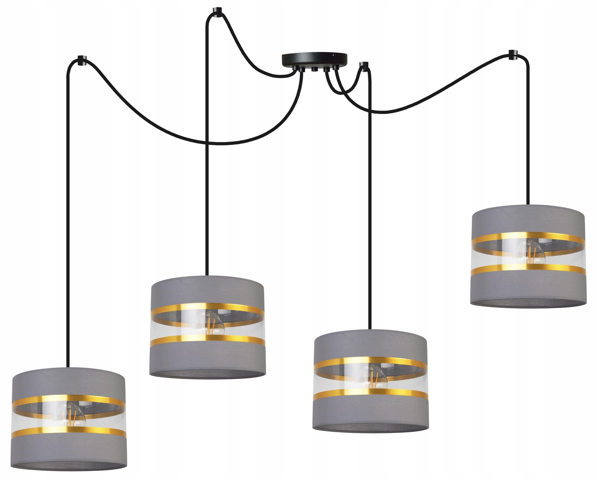 Light-Home Spider Elegance Deckenleuchte Pendelleuchte - Moderner Deckenleuchter für Schlafzimmer Wohnzimmer und Küche im Glamour - E27 mit 4 Lichtpunkten - Lampenschirm Stoff 20cm - Schwarz und Grau