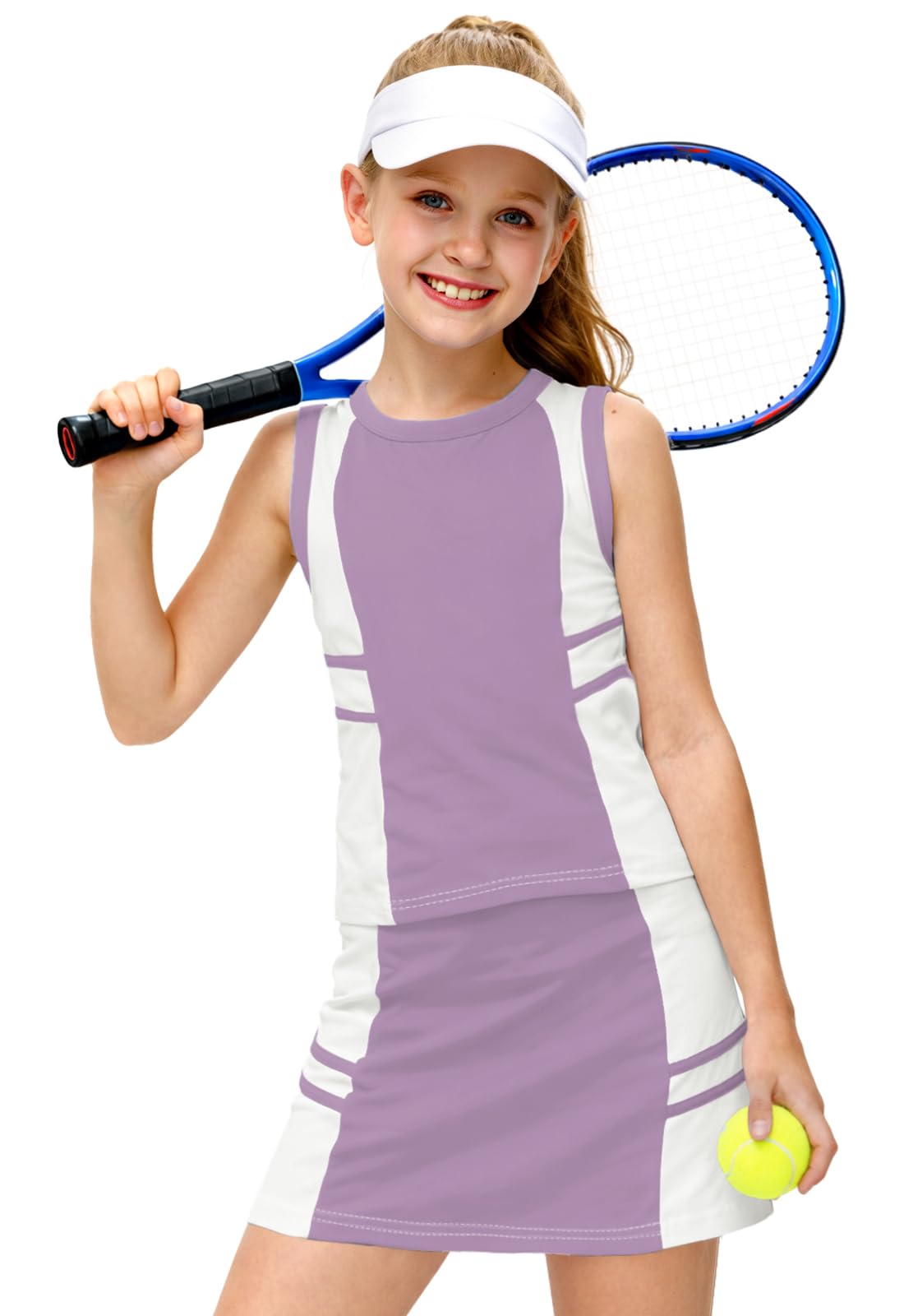 AOBUTE Girls Tennis Golf Outfit Tank Top and Skirt with Shorts Set 4-12 Years