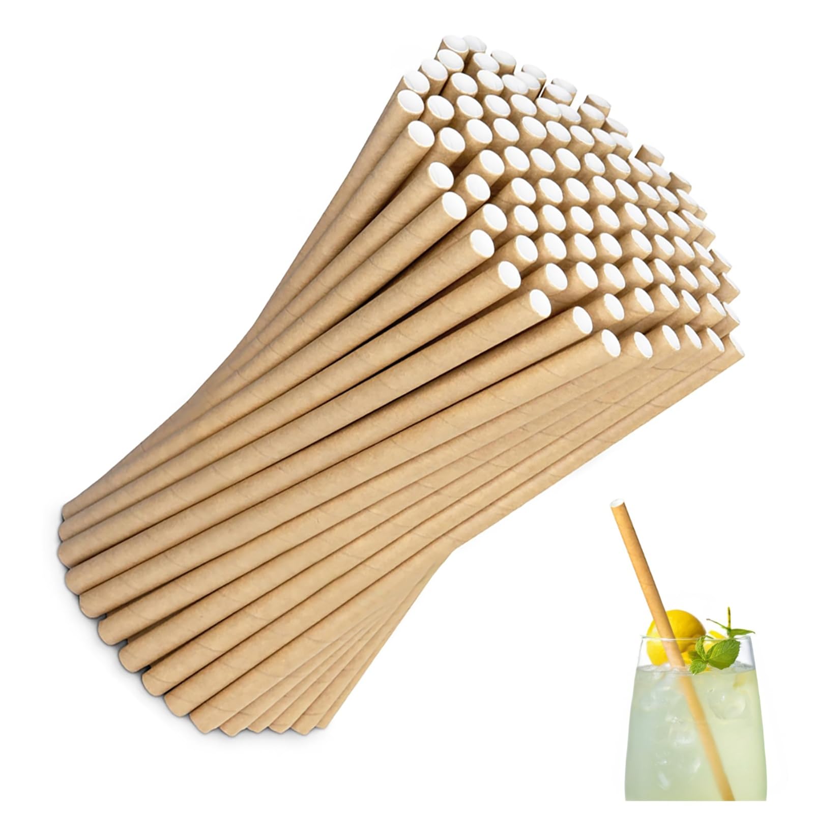 100 PCS Eco-Friendly Paper Straws, Biodegradable - Great for Smoothies, Milk and More - Great for Eco-Friendly Events and Everyday Use - Individually Wrapped (Brown)