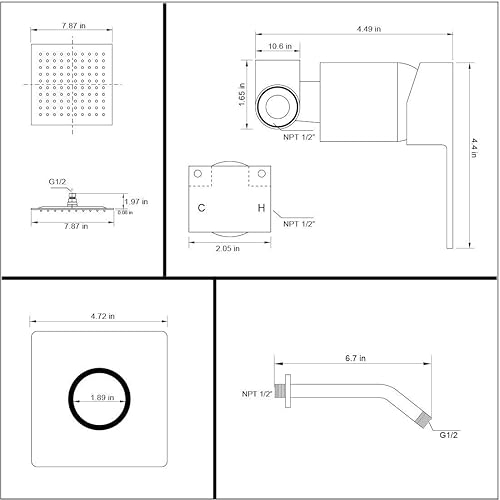 Miniatura 7 de Kit de molduras de ducha de una sola función con válvula áspera, juego de ducha de lluvia para baño, sistema de grifo de ducha de lluvia con cabezal