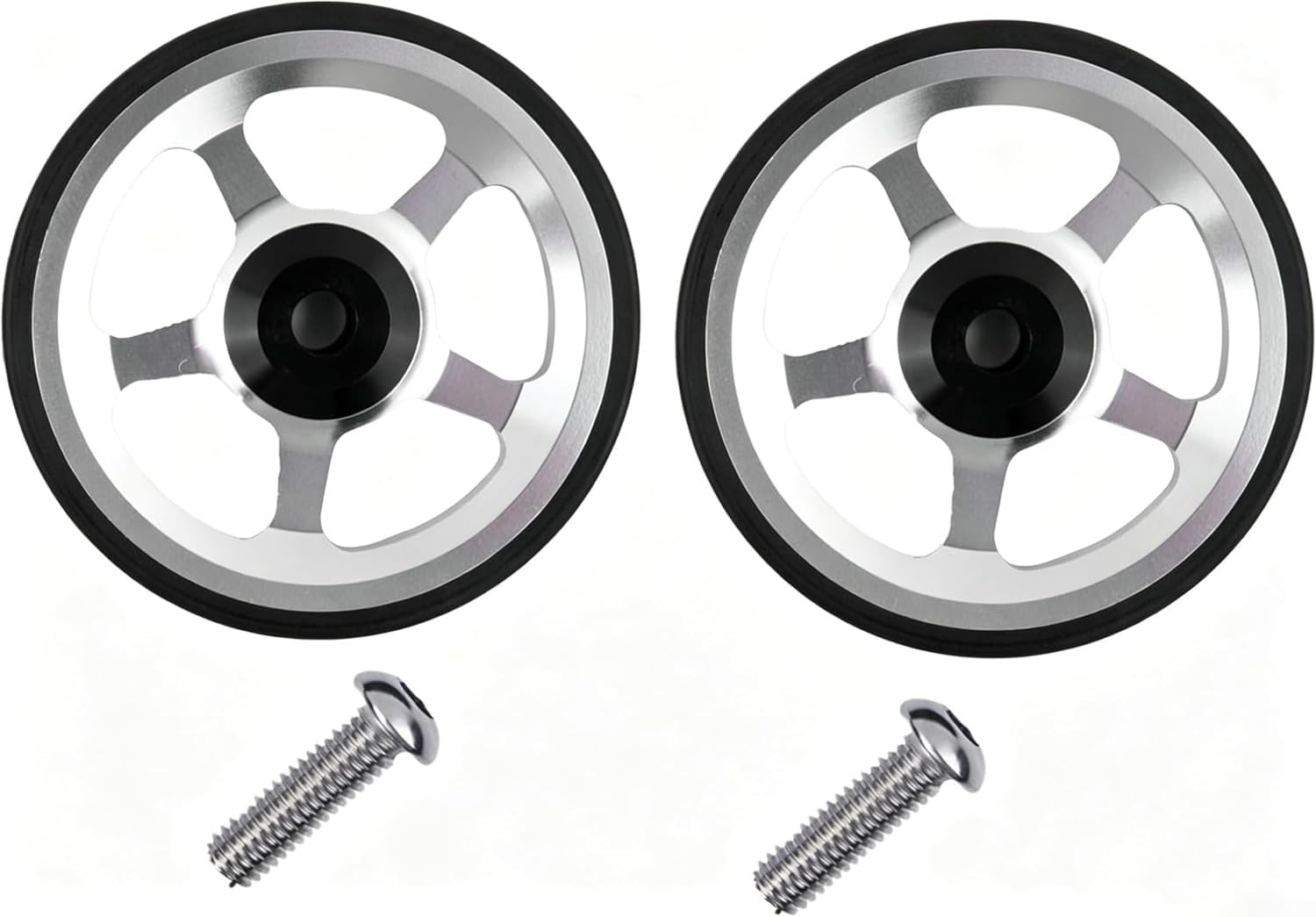 1 Pair 60Mm Diameter Replacement Aluminum Alloy Easy Wheel For Brompton Folding Bike Rear Rack Parts, With M6 Bolt Screws, 47g Lightweight(silver)