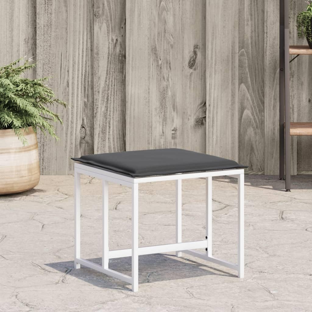 vidaXL Taburetes de jardín con Cojines 4 uds Acero y textilene Blanco, Asiento de jardín, Asientos al Aire Libre, Taburete Cubo, Asientos de jardín