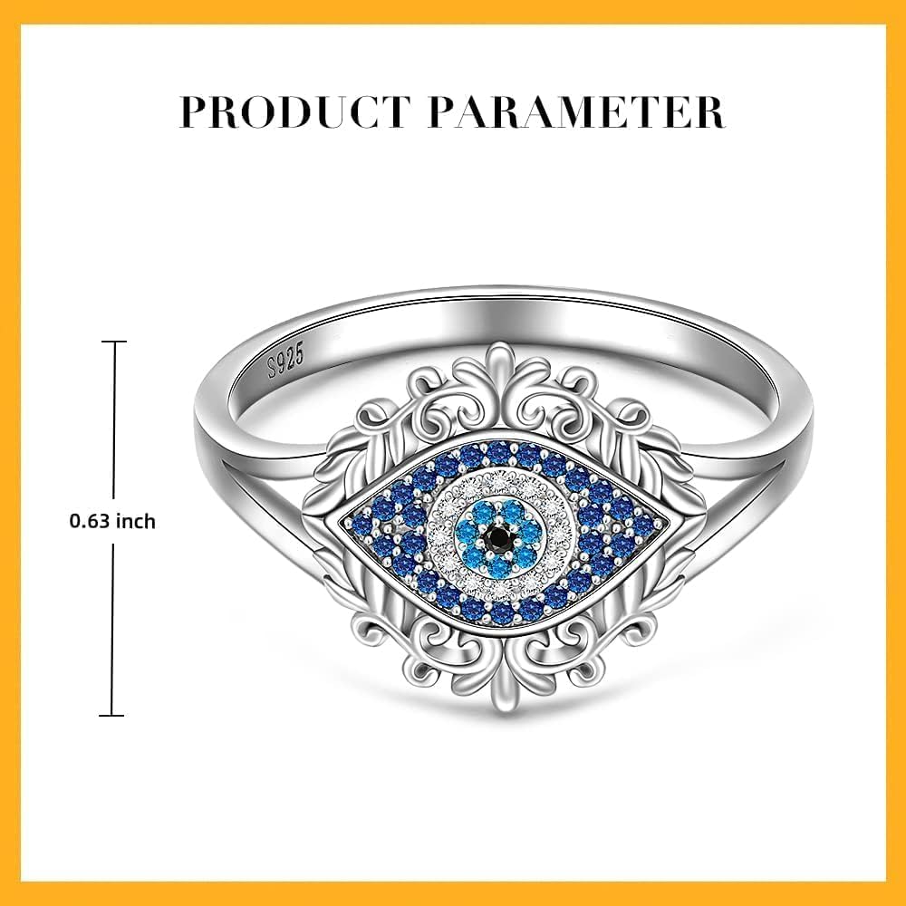 Evil Eye Ring for Women Sterling Silver Blue Mal De Ojo good luck Sapphire Inspirational Turkish Evil Eye Rings for Women Jewelry Size 7 8 9 - Image 6