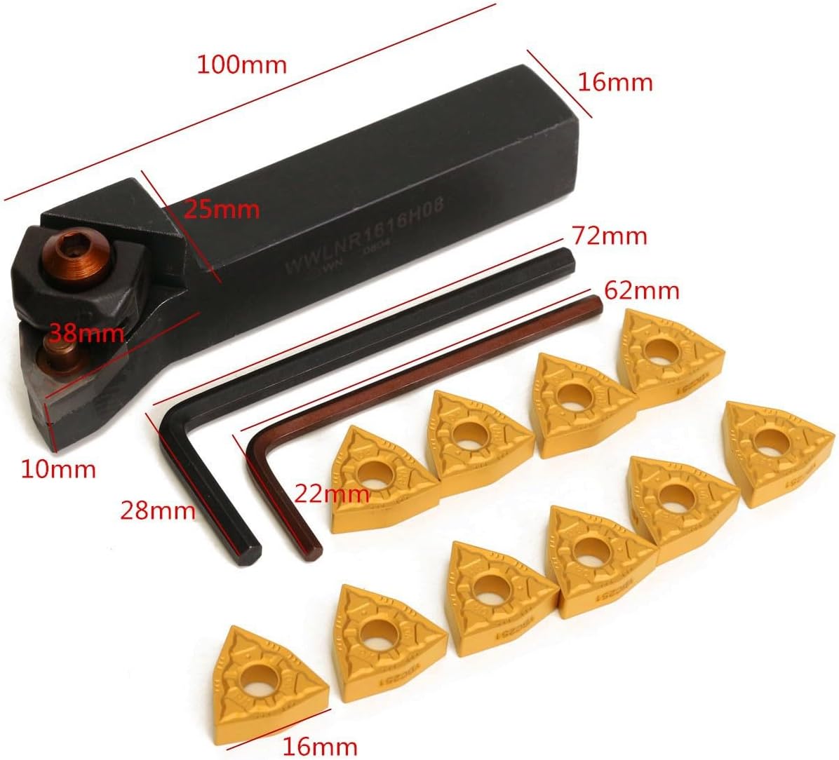 Maizoon CNC Internal Lathe Threading Boring Bar Holder WWLNR1616H08/WWLNR1616K08 16X100mm CNC Turning Tool+Wrench+WNMG080 4 Blades Stainless Steel High Grip Impact DZ15
