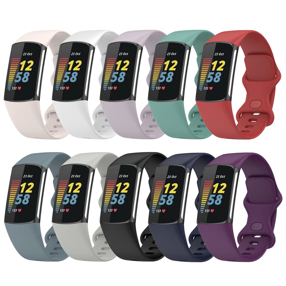 Compatible with Fitbit Charge 6/Charge 5 Bands for Women Men, Soft Silicone Replacement Wristband for Fitbit Charge 5/Charge 6 Fitness Tracker Accessories Small/Large Watchbands-image-0