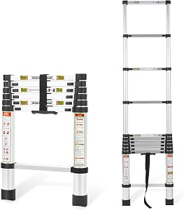 Telescopic Ladder, 6.5FT RIKADE Aluminum Telescoping Ladder with Non-Slip Feet, Portable Extension Ladder for Household and Outdoor Working, 330lb Capacity