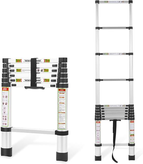 Telescopic Ladder, 6.5FT RIKADE Aluminum Telescoping Ladder with Non-Slip Feet, Portable Extension Ladder for Household and Outdoor Working, 330lb Capacity