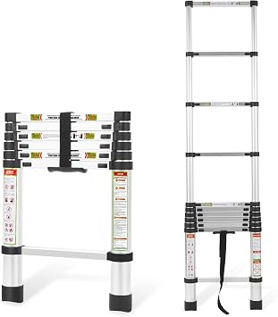 Telescopic Ladder, 6.5 ft Aluminum Telescoping Ladder with Non-Slip Feet, Portable Extension Ladder for Household and Outdoor Working, 330 lb Capacity