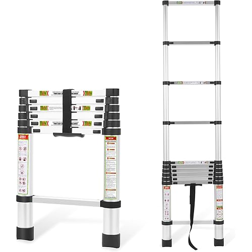 RIKADE Telescoping Ladder 6.5FT & Attic Ladder, Heavy Duty Aluminum with Non-Slip Feet, 330lb Capacity for RV, Attic, Roof & Multi-Surface Use
