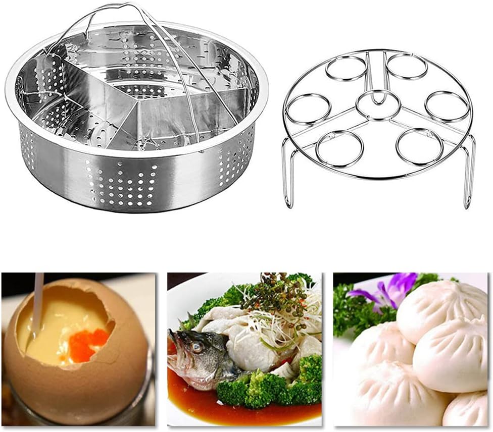 Steam Baskets with Egg Steam Rack, Food Grade Stainless Steel Steam-Holder Tray Trio Separator Set, Cooking Accessories for Vegetable, Fish, Meat Compatible with Instant Pot, Electric Pressure Cooker