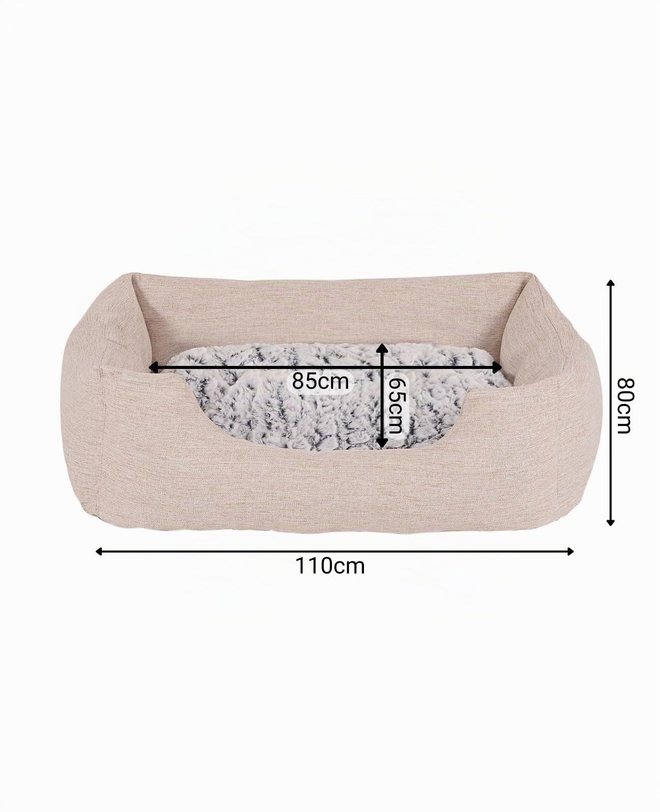 lionto Hundekörbchen mit Flauschigem Wendekissen, 110 x 80 cm, Beige | Robustes Haustierbett in meliertem Design mit tiefem Einstieg für Hunde & Katzen aller Größen, pflegeleichtes Material