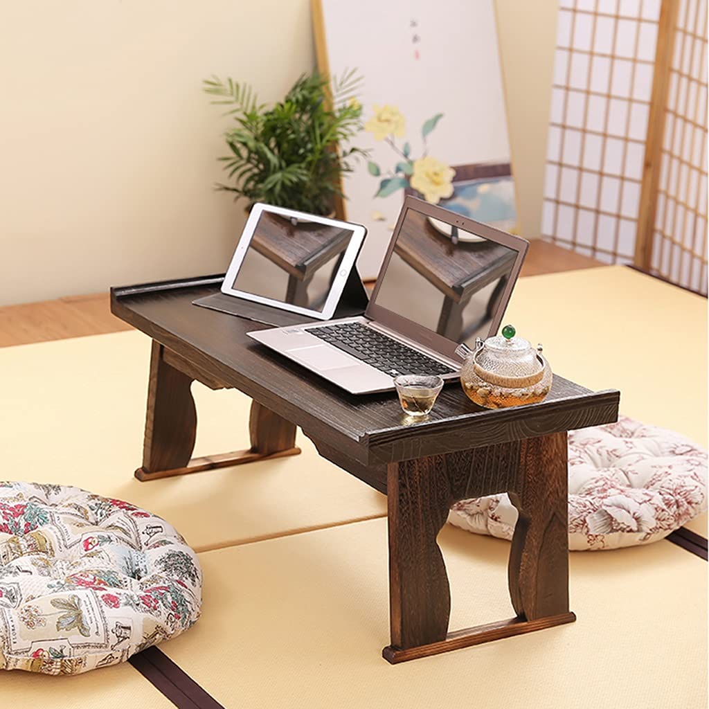 Składane biurko okno wykuszowe łóżko mały stół japoński dom tatami retro herbata do salonu (kolor: brązowy, rozmiar 60 x 34 x 27 cm) (brązowy 68 x 34 x 29 cm)