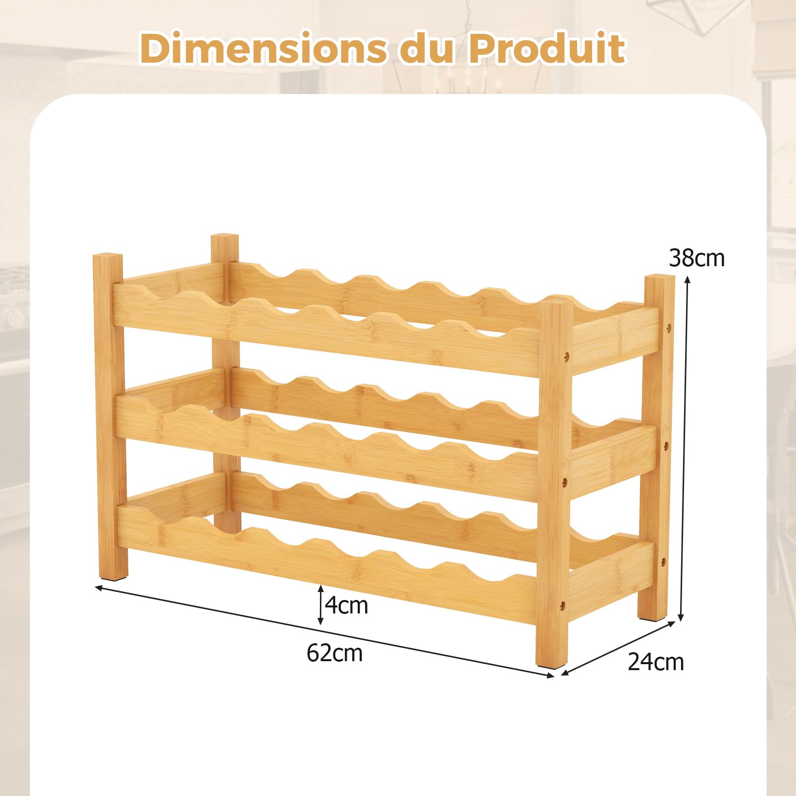 COSTWAY Casier à Vin en Bambou pour 18 Bouteilles à 3 Niveaux, Casier à Bouteilles, Étagère à Vin, Range Bouteille sur Pied, pour Cuisine, Garde-Manger, Pub, Cave à Vin, Naturel