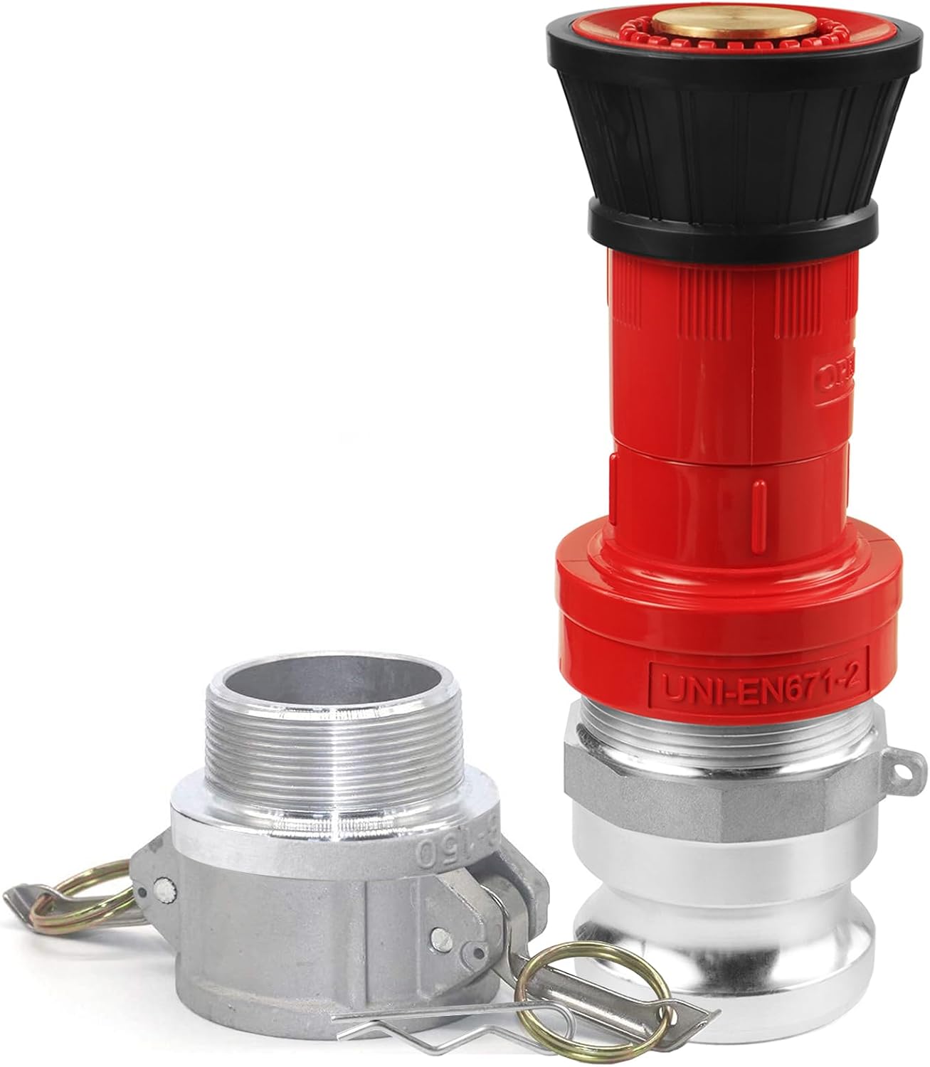 Fire Hose Nozzle,1-1/2 inch NPSH Heavy-Duty Industrial Fire Hose Constant Flow Fog Nozzle with 2pcs 1.5" Aluminum Camlock Fitting Coupling Equipment