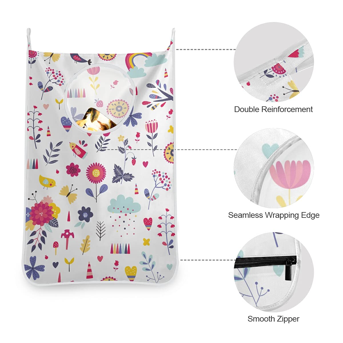 Bolsa para ropa sucia, para niños, con ganchos para la pared, diseño de flores y flores