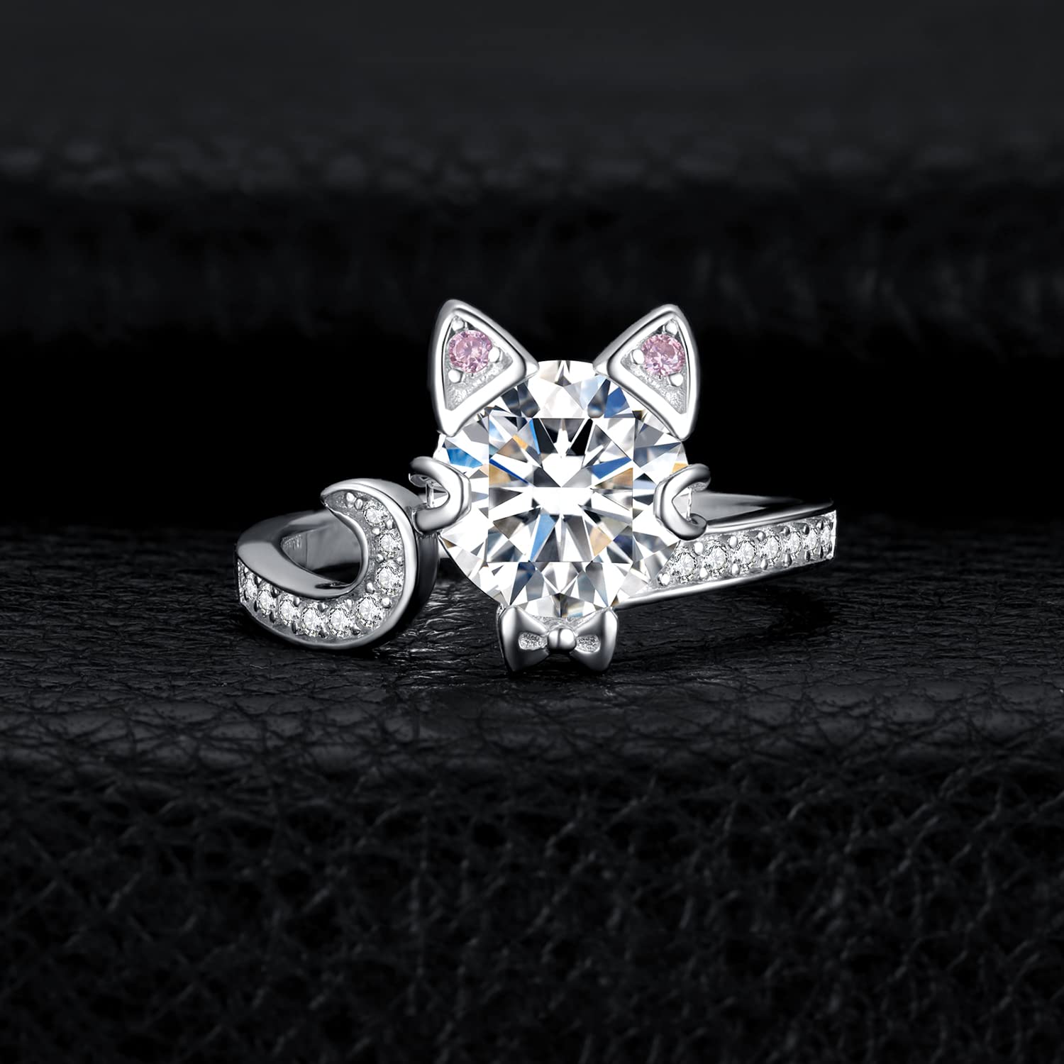JewelryPalace Ajustable Anillo Plata Mujer de Gato Rosa con Lindo Lazo, Anillo Abierto 3ct Circonita, Anillos Niña Plata de Ley 925 Piedra Preciosa, Anillo Llamativo Diamante Simulado, Conjunto Joyas