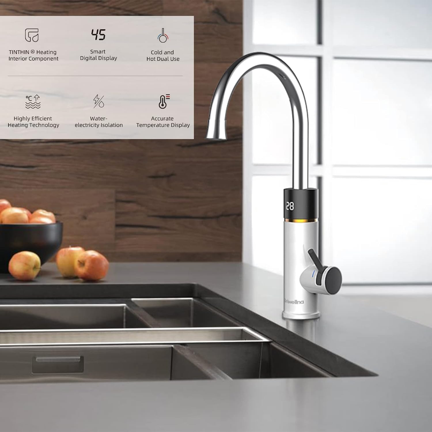 Instant Electric Hot Water Faucet, 220 V bezzbiornikowy elektryczny podgrzewacz wody, z wyświetlaczem cyfrowym (biały)