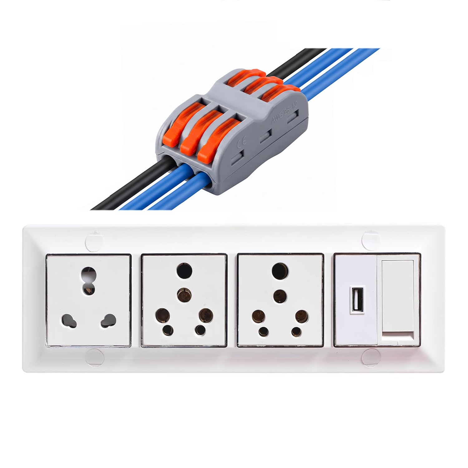 ELEGANT CASA 16 Amp Electric Extension Board Heavy Duty Multi-Plug 3 Sockets with Switch and USB High Power Extension Box 2500W with PTC Connector White 220V Internal Wiring Done & No Cable Cord-image-40