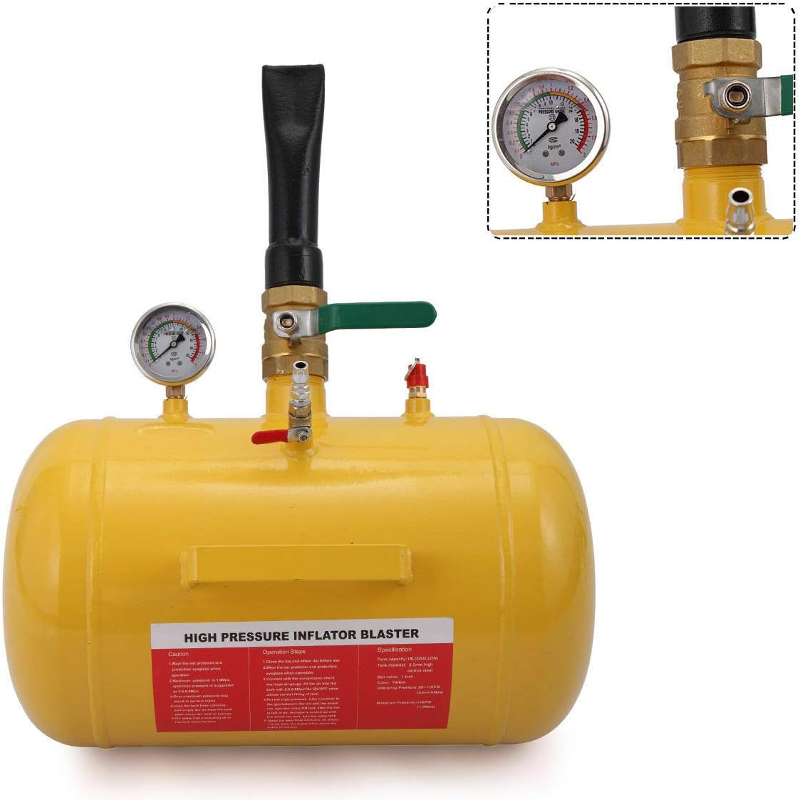 10 Gallon 5 Gallon Air Tire Bead Seater Blaster Tool Seating Inflator Universal for RV Car Truck ATV Tank 145 PSI Yellow with Pressure Gauge and Safety Valve - Ship from US