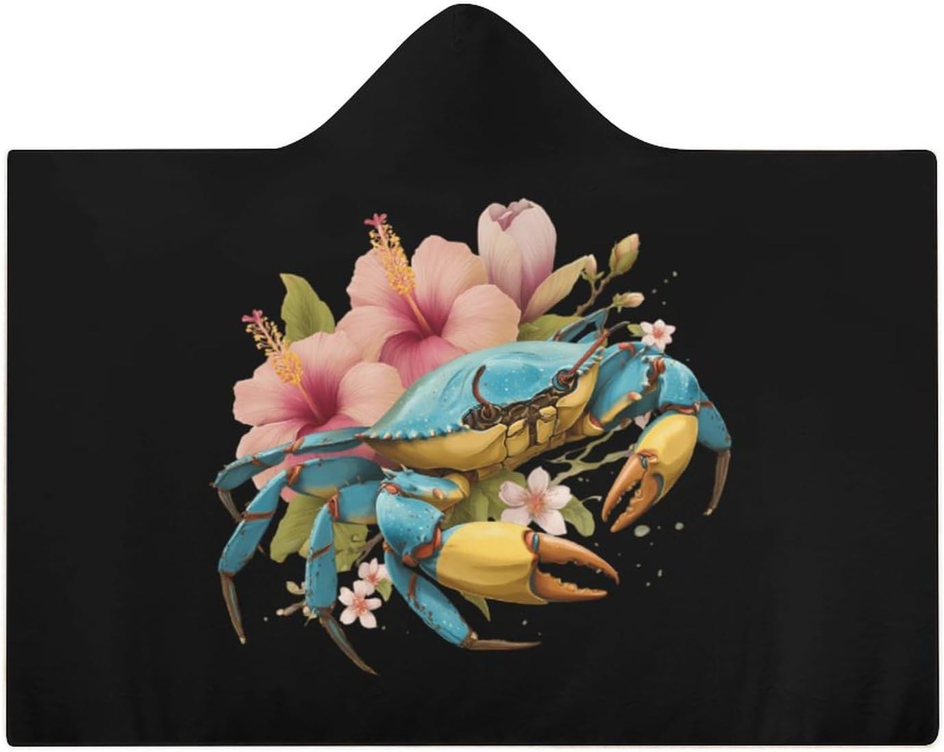Crab Flower Wearable Blanket Oversized Throw Cape | Cozy Hooded Blanket Gifts for Women Men