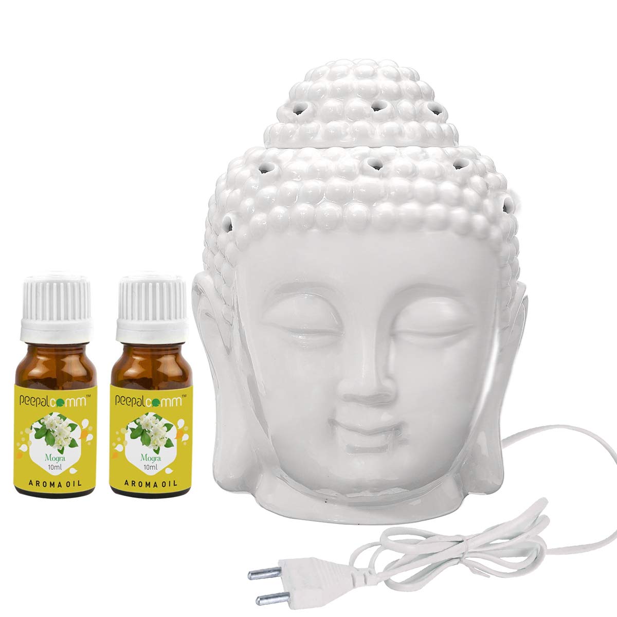 PeepalComm Ceramic Electric Buddha Aroma Diffuser Night Lamp Light with 2 Mogra Aroma Oil 10ml Each for Home Office Hotel Spa