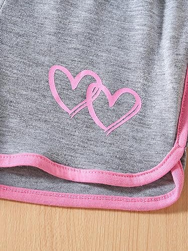 Image of Floerns Toddler Girls 2 Piece Outfit Heart Print Short Sleeve Tee Shirt and Track Shorts Set
