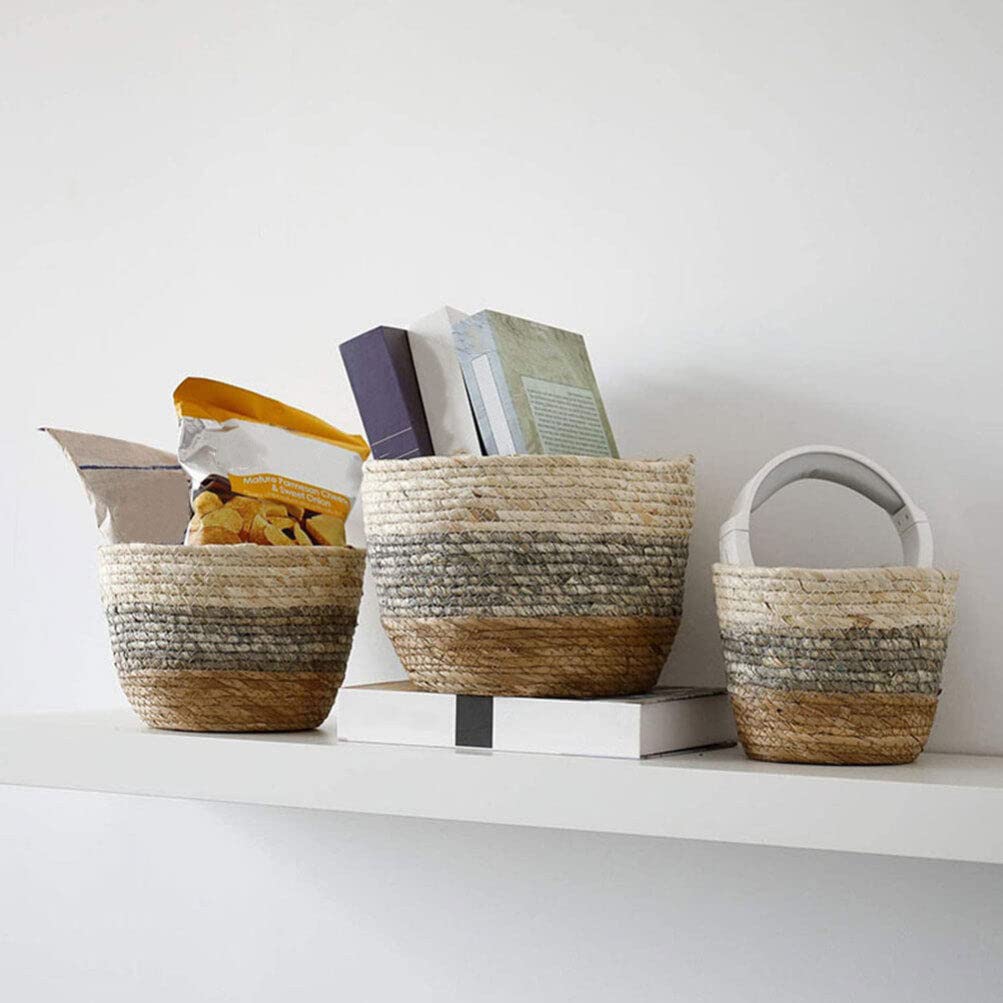 Paniers Tressés en Paille 2 Pièces, Cache-pot Décoratif pour Fleurs