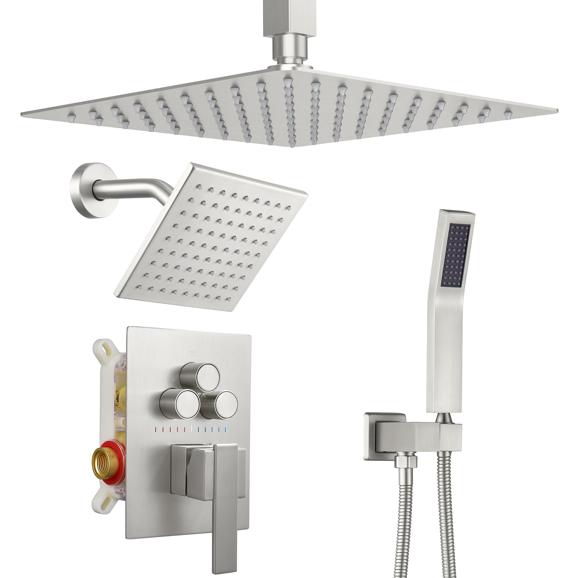 Système double pomme de douche en nickel brossé Dasan pour une salle de bain de luxe moderne