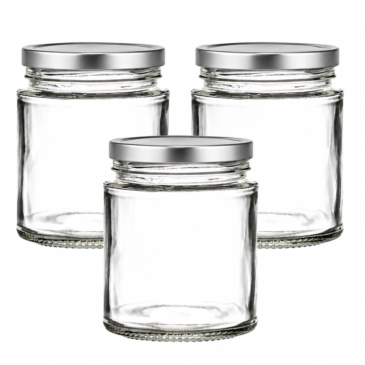 190ml Panelled Jam Jars with Black Lids – Sets of 3 to 100 | Glass Preserve Jars for Jam, Chutney, Honey & Food Storage (48, Silver)