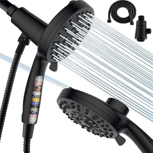 Hoofun Douchekop met magnetische houder Filter: 10 spuitmodi hoge druk douchekop met 1,5m slang, krachtige waterbesparende badkamerdoucheset, universele harde waterfilter douchekoppen (zwart)