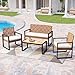 PHI VILLA Wicker Patio Furniture Set for 4, Rattan Loveseat & Chairs with Beige Cushions & Acacia Wood Coffee Table, Outdoor Modern Sectional Conversation Sofa Set for Deck, Yard, Porch