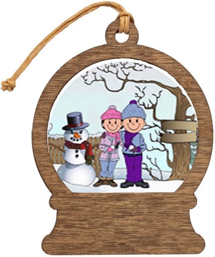 PrintedPerfection.com Personalized Snowman Family - Female & Female Wooden Snow Globe Shaped Christmas Ornament