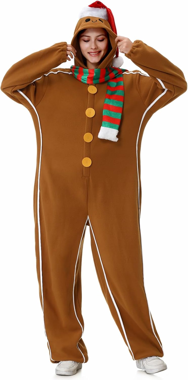 GRAJTCIN Women's Gingerbread Man Costume Christmas Onesie Jumpsuit Funny Cookies Cosplay - Image 5
