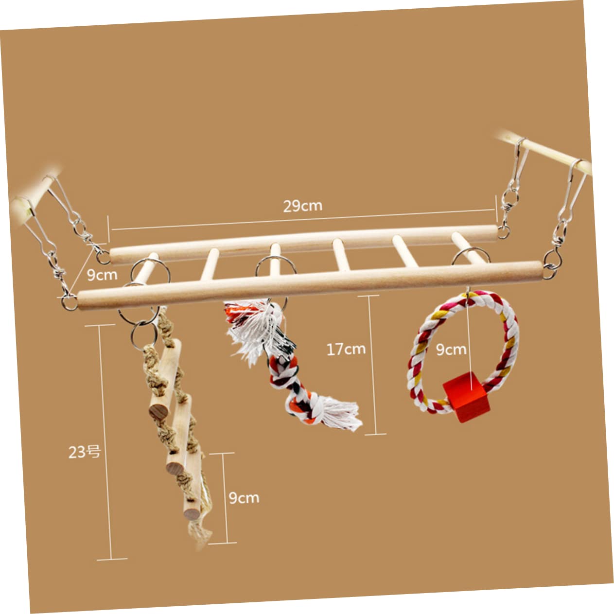 VICASKY Wooden Climbing Ladder Swing for Parrots Durable Hanging Stand Rack Creative Chew for Pet Birds Promotes Fun and Exercise Bird Cages