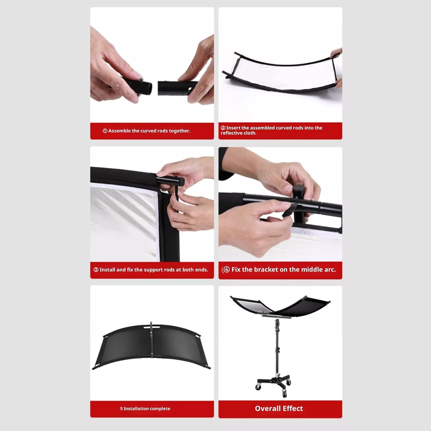 光の反射が強化された湾曲した金属製の写真用リフレクター スタジオポートレート製品ショットに最適 折りたたみやすい U 字型の写真用リ