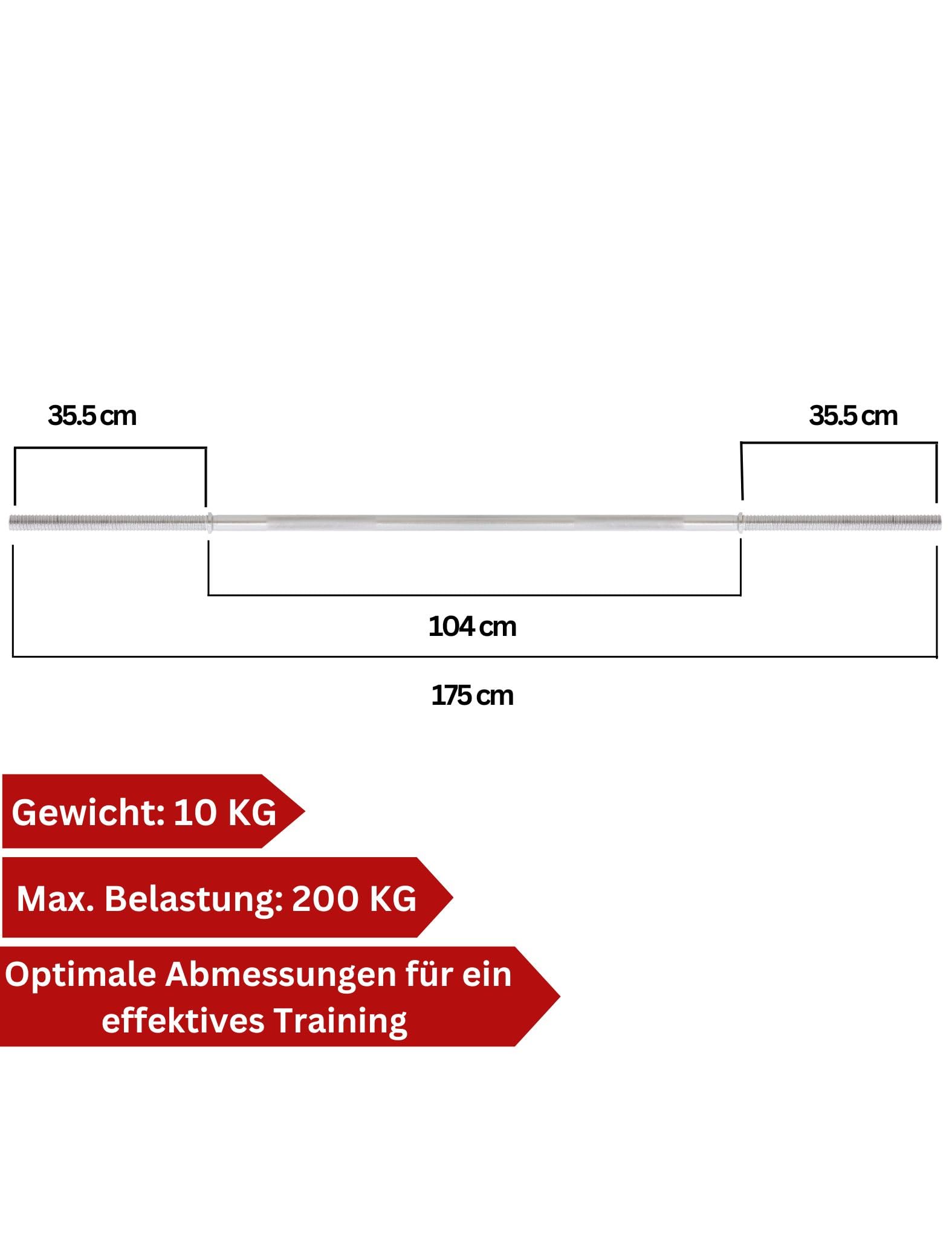 TrainHard 75 kg zestaw długich hantli z sztangą 1,8 m, nakrętkami śrubowymi i obciążnikami (2 x 2,5 kg, 4 x 5 kg, 4 x 10 kg)