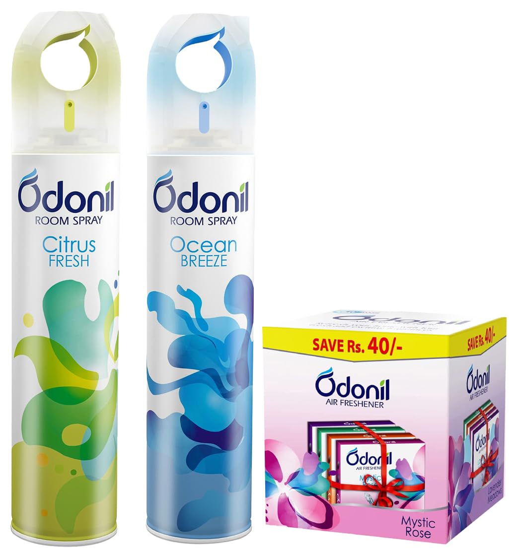 Odonil Room Air Freshner Spray - 440ml Combo (Pack of 2, 220ml each) | Citrus Fresh & Ocean Breeze & Odonil Bathroom Air Freshener Blocks Mixed Fragrances - 192g (48g*4) COMBO-picture-23