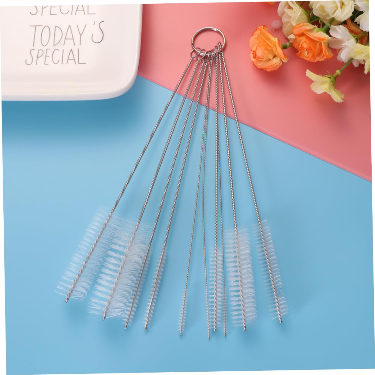 FRCOLOR Cleaning Brush Kitchen 10pc Nylon Cleaning Brush Wire Tube Brush Kitchen Brush Airbrush Accessories Spiral Wire Brush Tube Cleaning Brush Pan Brush Flat Brush Long Handle White