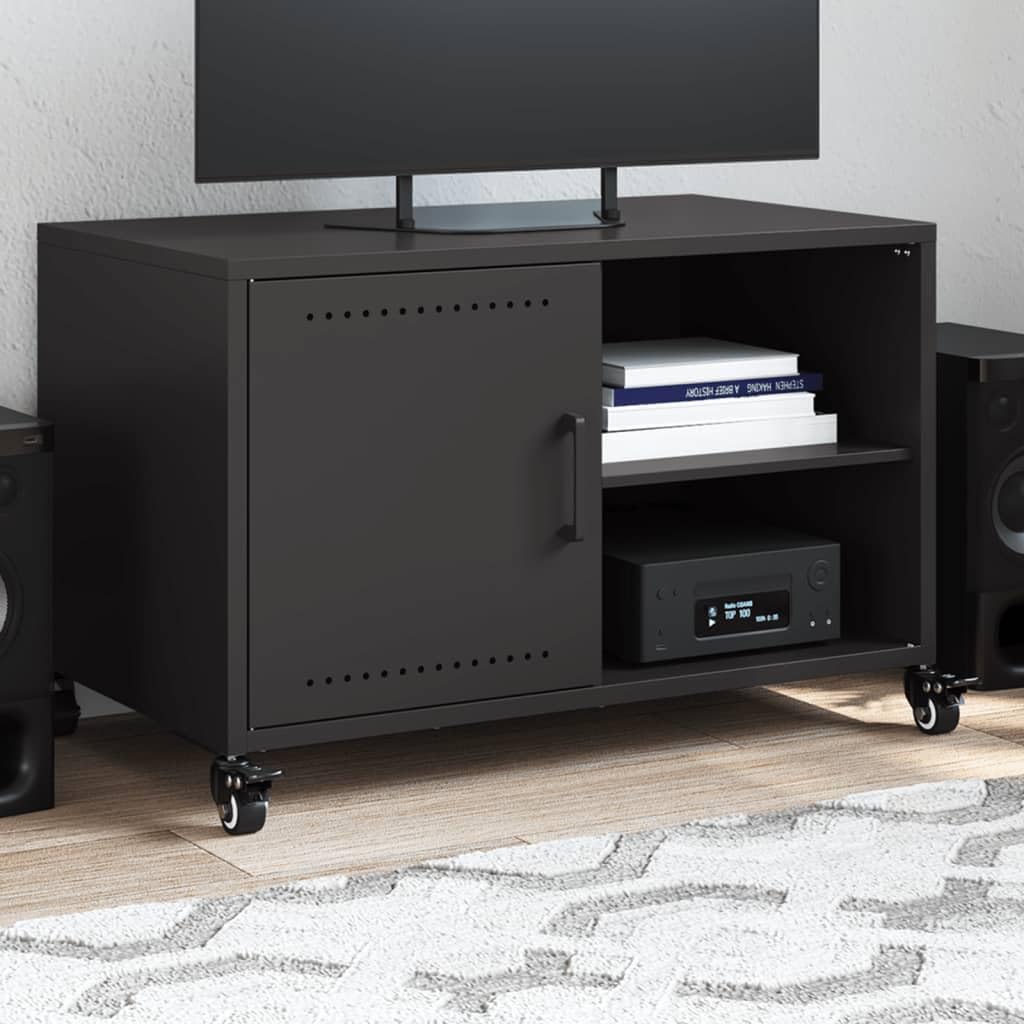 vidaXL Mobile TV Nero 68x39x43,5cm in Acciaio Laminato a Freddo, Mobile Porta TV, mobiletto HiFi, Mobile per dispositivi multimediali, Supporto TV