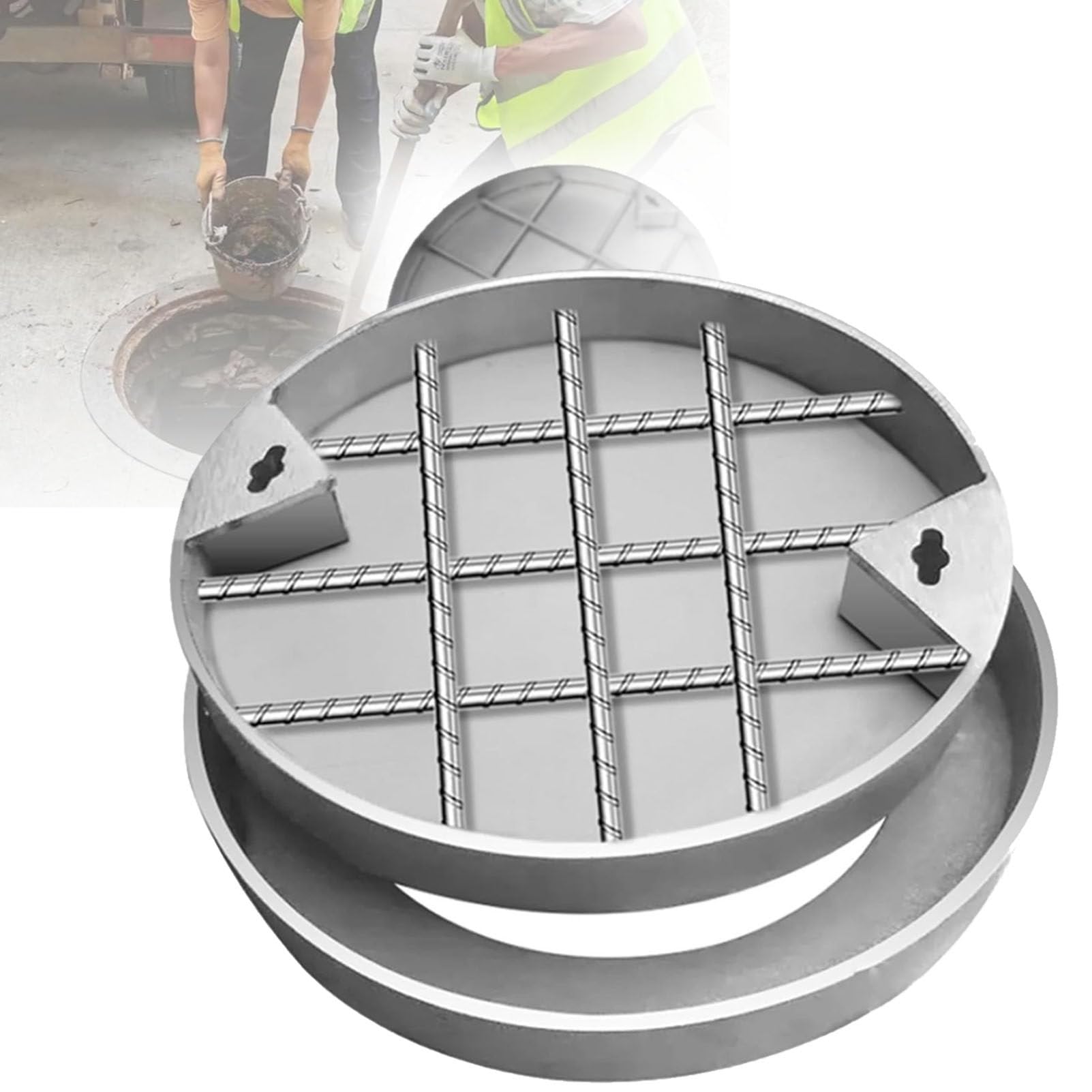 SENJINGHUA Recessed Steel Manhole Cover, Invisible Inspection Chamber Cover Round Embedded Manhole Lid Sealed & Portable for Patios Garden School Courtyards Parking Lot,300mm/11.8in