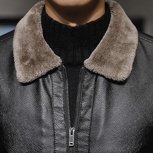 Chaqueta de cuero con cuello de piel para hombre miniatura 6