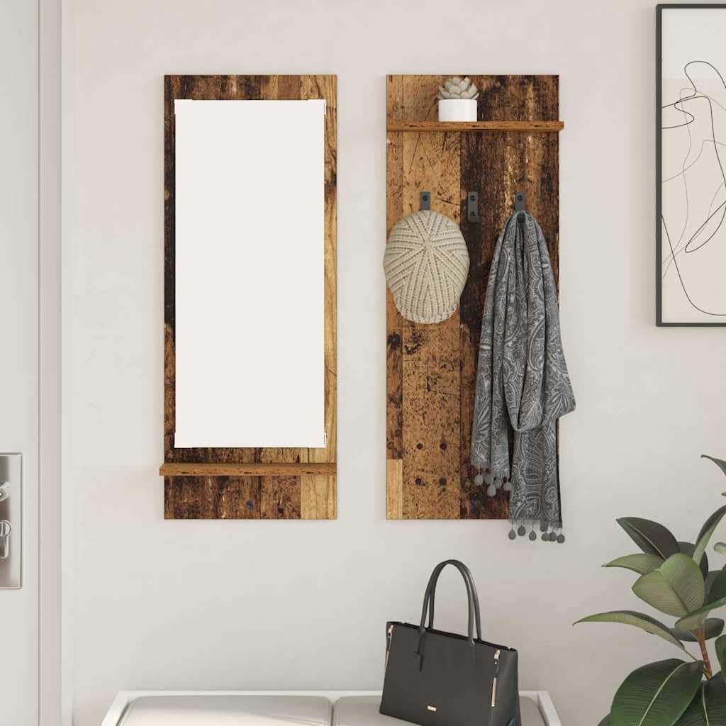 Wandregal Kleiderständer Altes Holz 70x10x90cm Holzwerkstoff mit Haken und Ablagebrett Modernes Design für Flur Eingangsbereich und Wohnzimmer