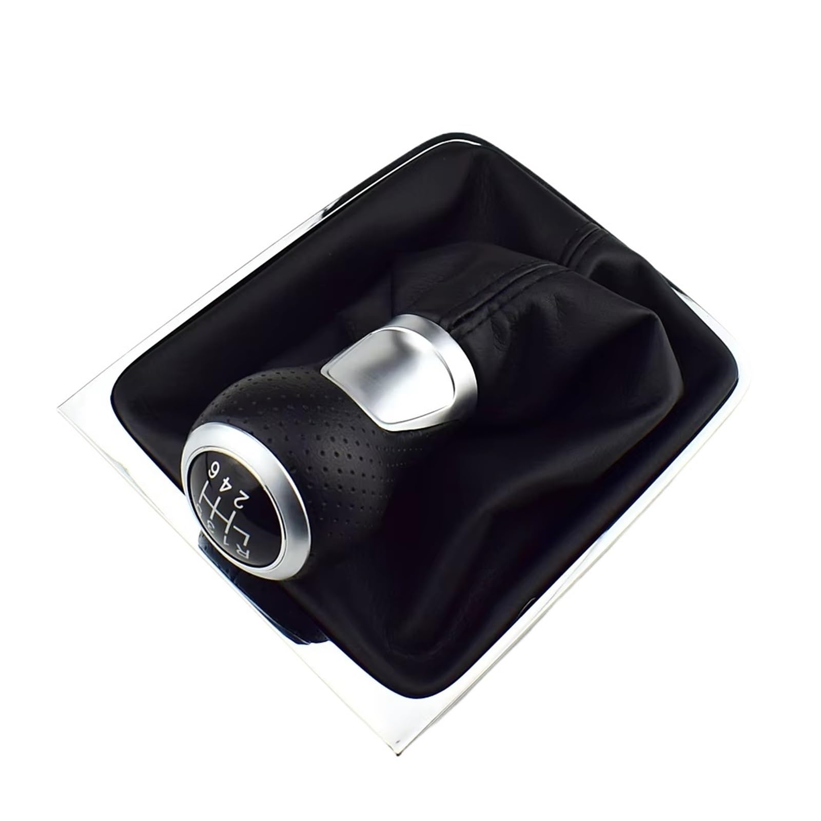 Qwqaab Ad 6 Speed Manual Gear Knob For Vw For Passat B6 2005-2011 Black Silver Manual Gear Shift Knob Pu Gaiter Boot Cover 5/6 Speed(Ad 6 Speed)