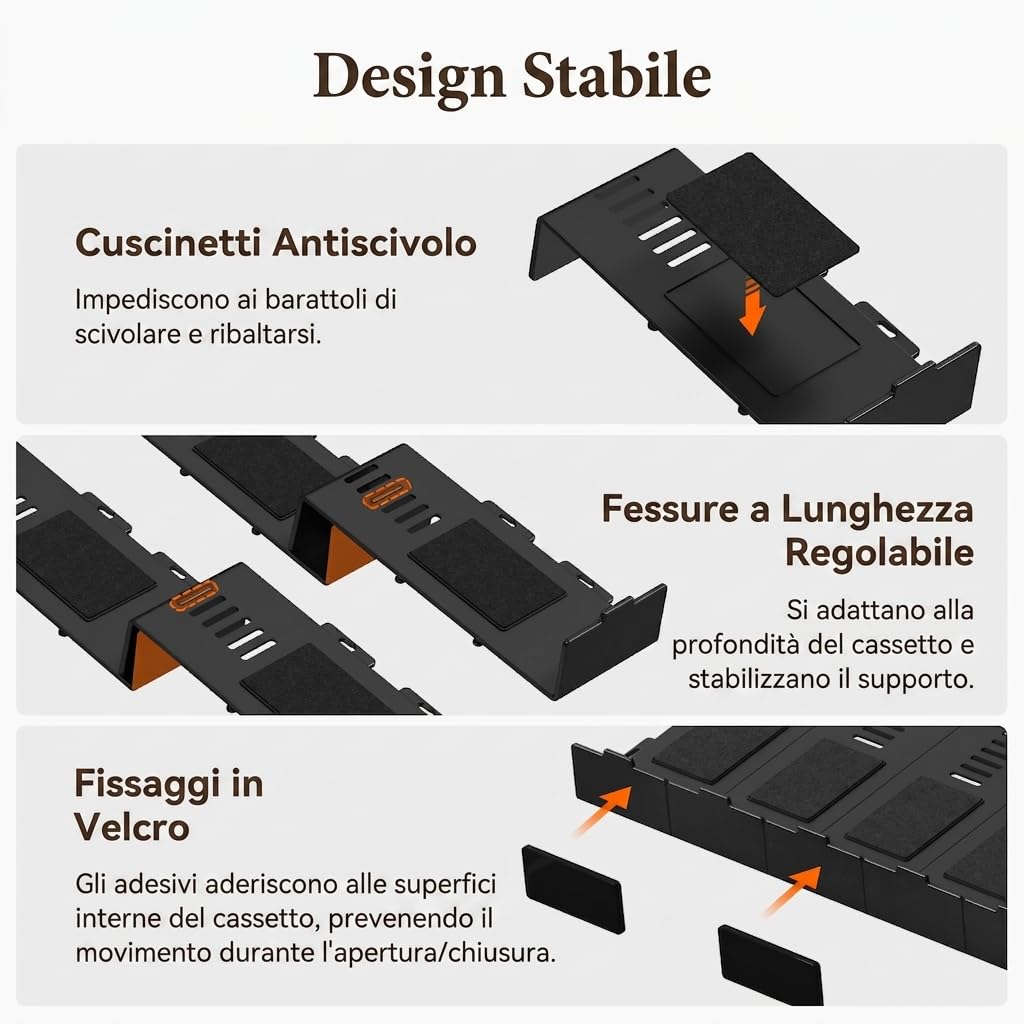 Lifewit Organizer Spezie per Cassetti 24 pezzi con 24 Bottiglie, Portaspezie Salvaspazio Regolabile e Combinabile per Cucina, Antiscivolante Porta spezie da Appoggio, Accessori Cucina Utili, Nero