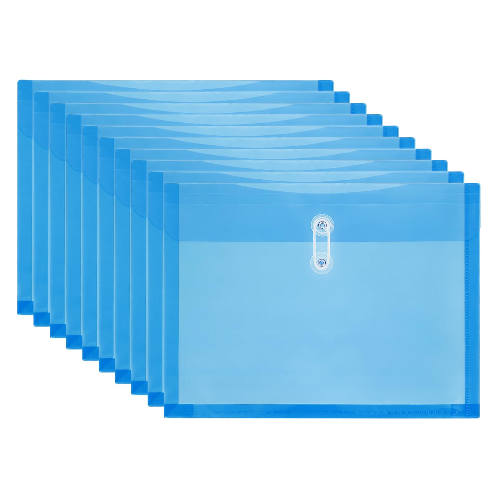 PATIKIL 10Pcs Plastic Envelopes with Button String Tie Closure, Letter A4 Size File Document Folders Envelopes for Home Work Office Organization, Blue