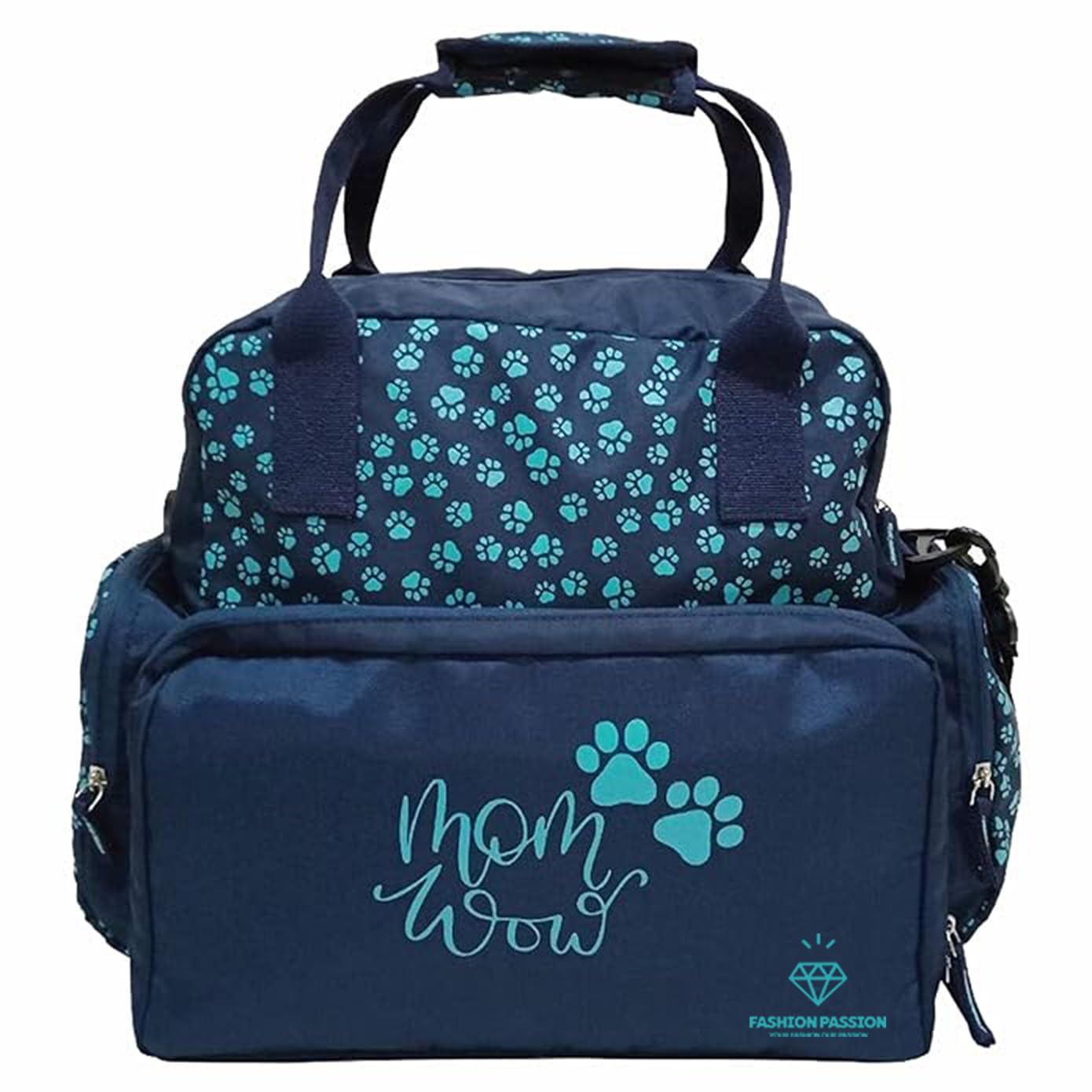 Fashion Passion Mom Wow Diaper Bag, Blue with Turquoise Paw Prints, Multi-compartment Baby Travel Backpack.-image-16